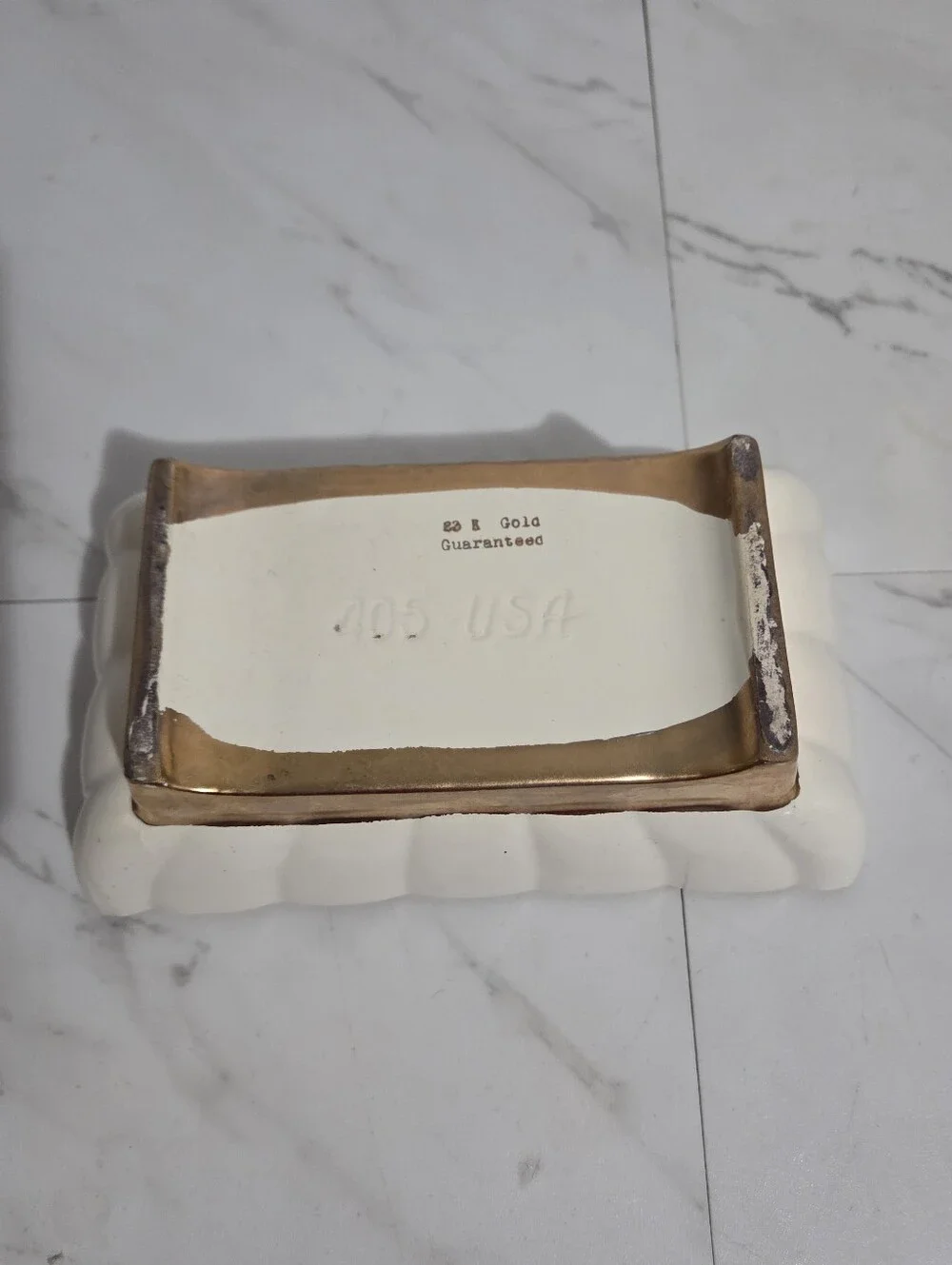 Vintage Shafer Pottery 23K Gold Trim Pedestal Vanity Tray - 10